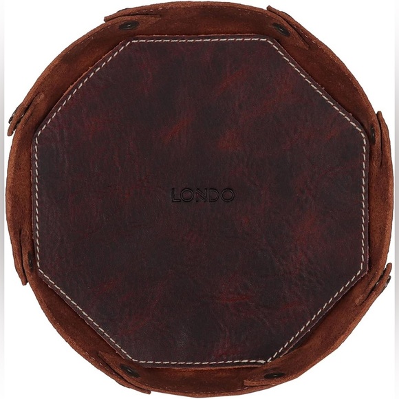 Londo Brown Genuine Leather Round Valet Tray Organizer Catchall Brand New - Picture 3 of 9